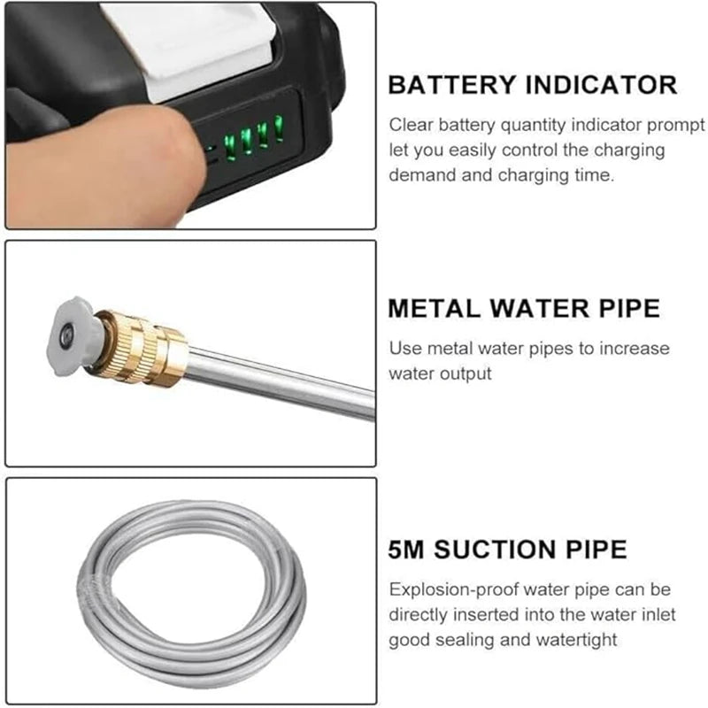 Rechargeable Portable Pressure Washer with Toolbox for Car Wash and Surface Cleaning