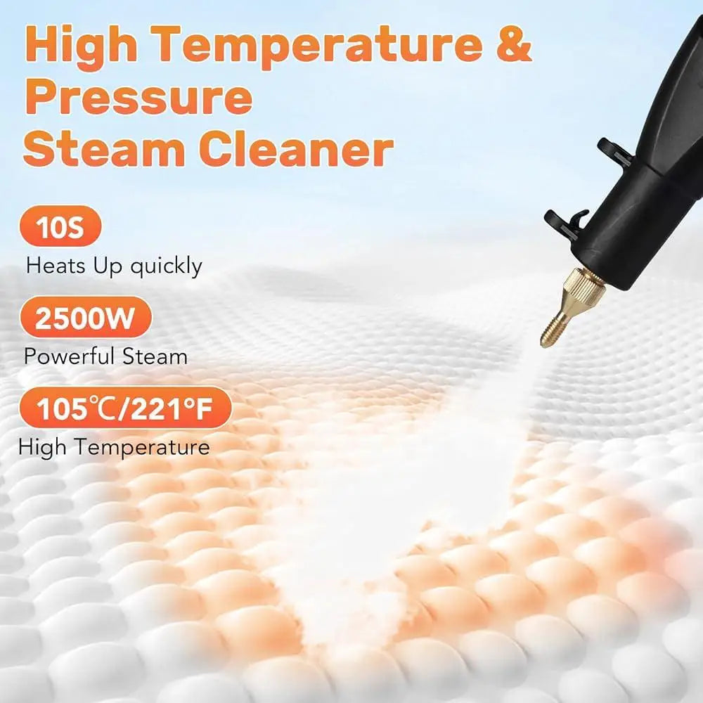 Handheld Steam Cleaner 1500ml High Pressure 2500W Portable Steam Machine with 3 Brush Heads for Home Furniture Cleaning