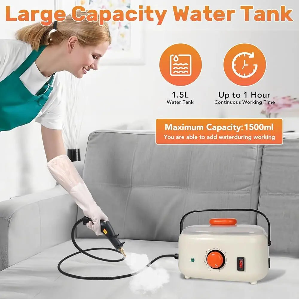 Handheld Steam Cleaner 1500ml High Pressure 2500W Portable Steam Machine with 3 Brush Heads for Home Furniture Cleaning