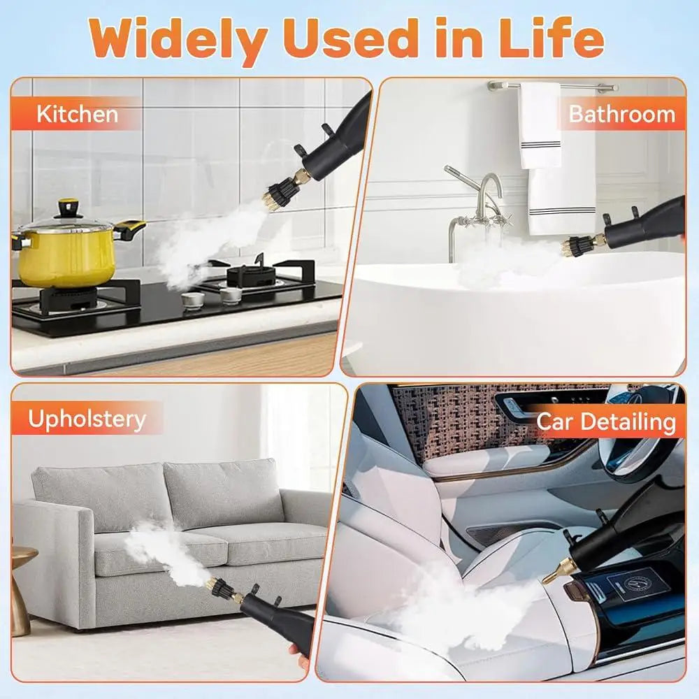 Handheld Steam Cleaner 1500ml High Pressure 2500W Portable Steam Machine with 3 Brush Heads for Home Furniture Cleaning