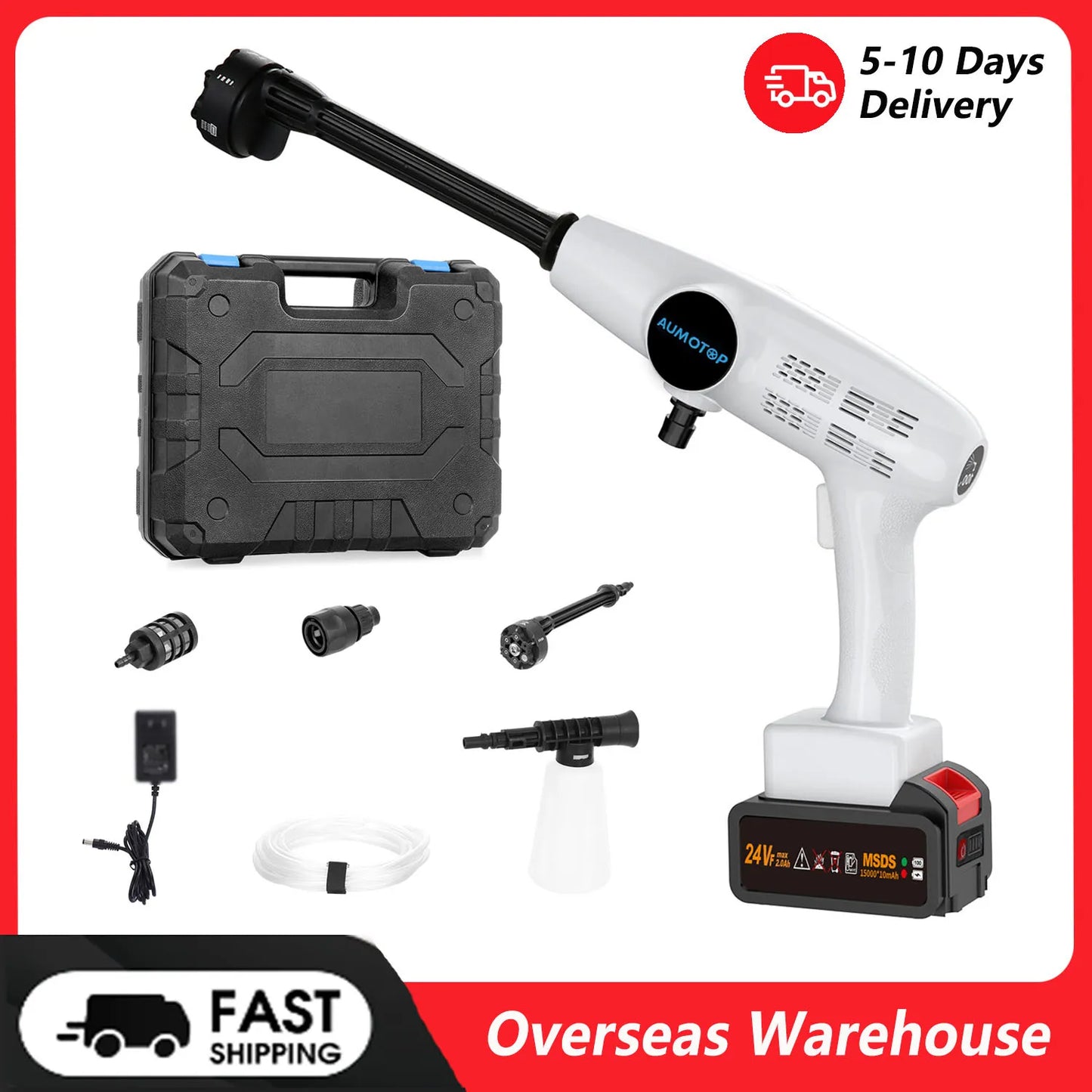 Cordless High Pressure Washer with Rechargeable Battery and Nozzles
